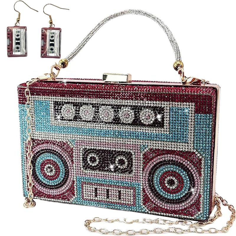 pearl&she Crystal Evening Bag Rhinestone Women crossbody Bags Red Bling Vintage Purses Radio Handbag unique party Clutch. - Image 3