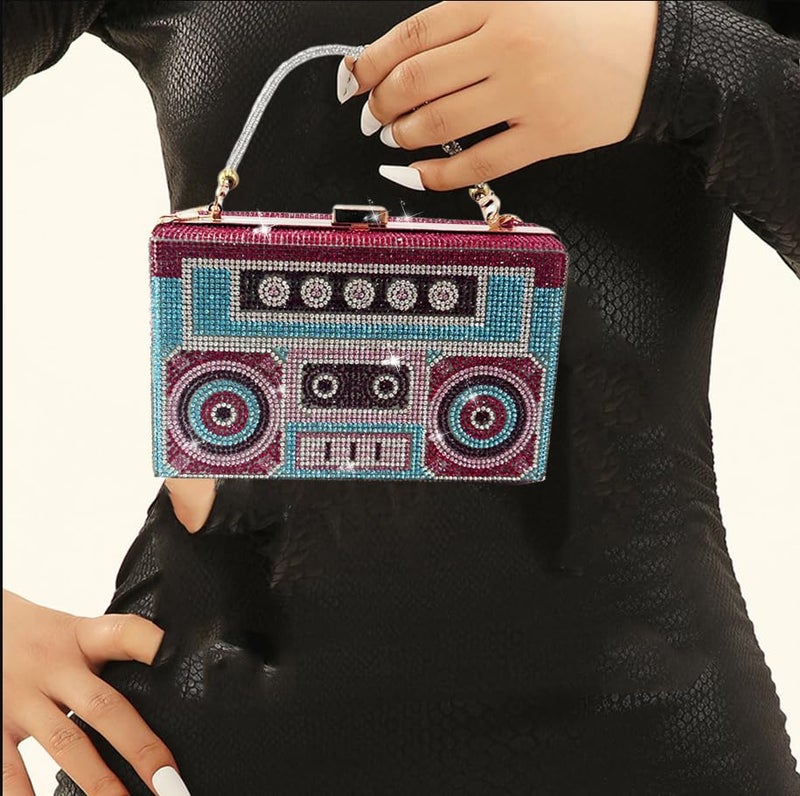 pearl&she Crystal Evening Bag Rhinestone Women crossbody Bags Red Bling Vintage Purses Radio Handbag unique party Clutch. - Image 2