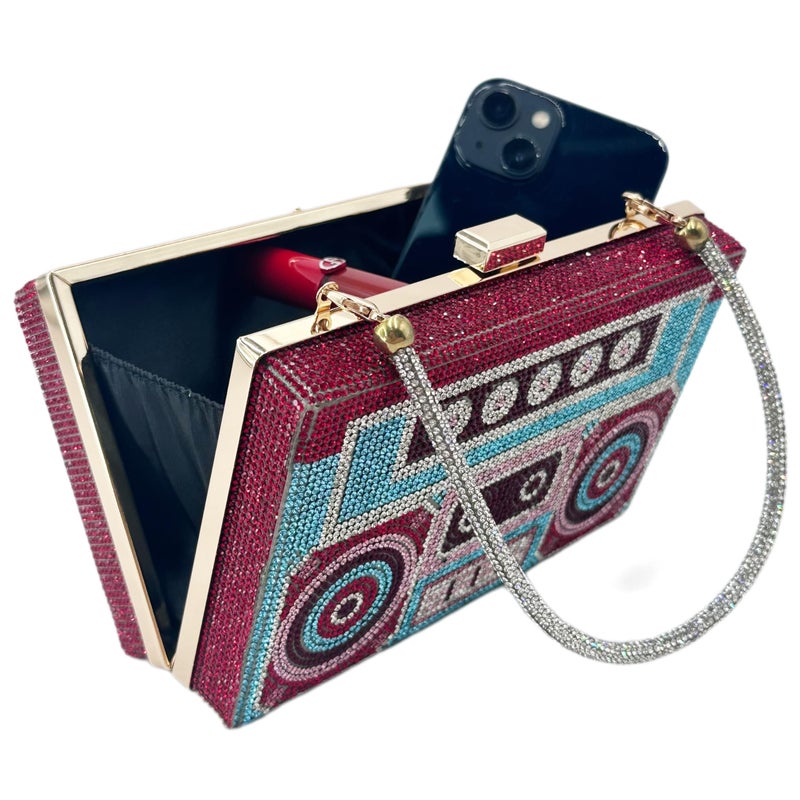 pearl&she Crystal Evening Bag Rhinestone Women crossbody Bags Red Bling Vintage Purses Radio Handbag unique party Clutch. - Image 5
