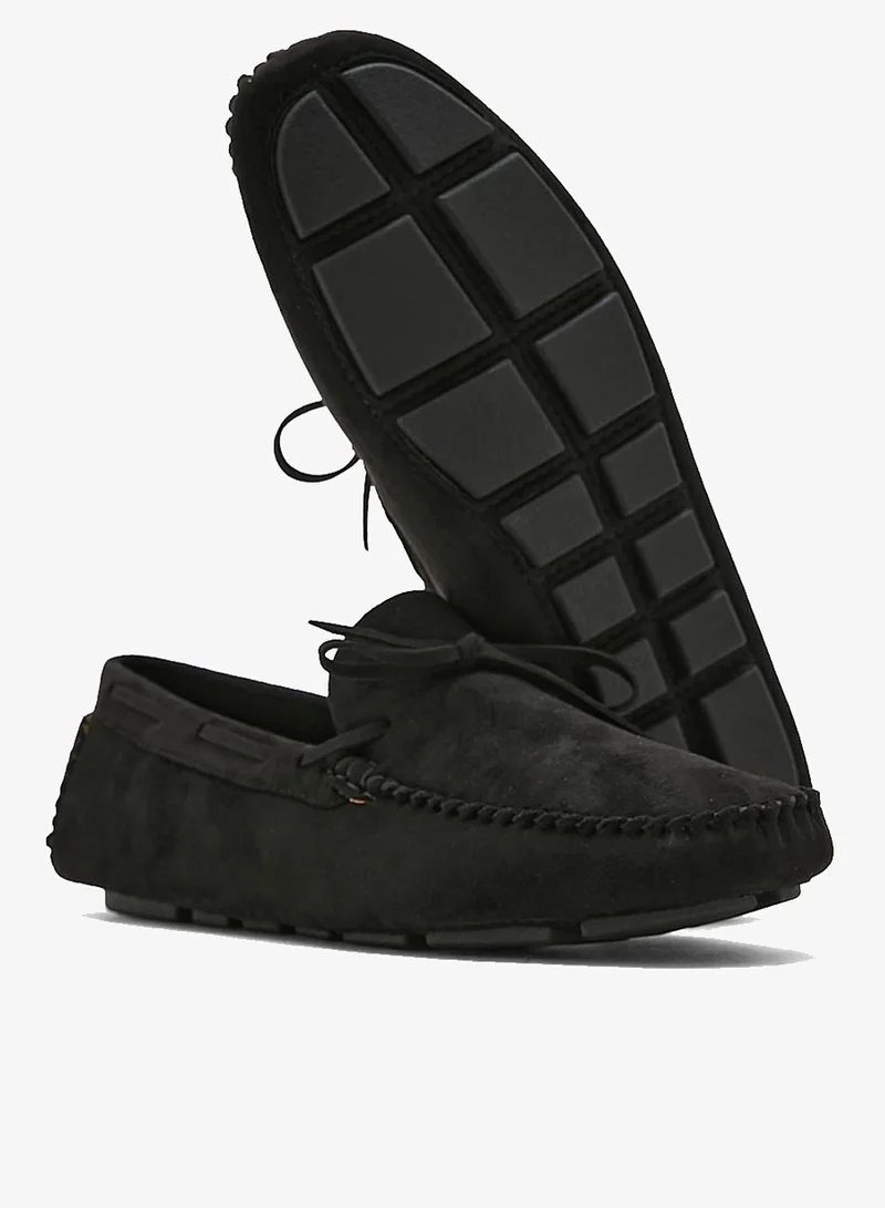 Robert Wood Black Faux Suede Bow Loafers for Men | Best Price UAE