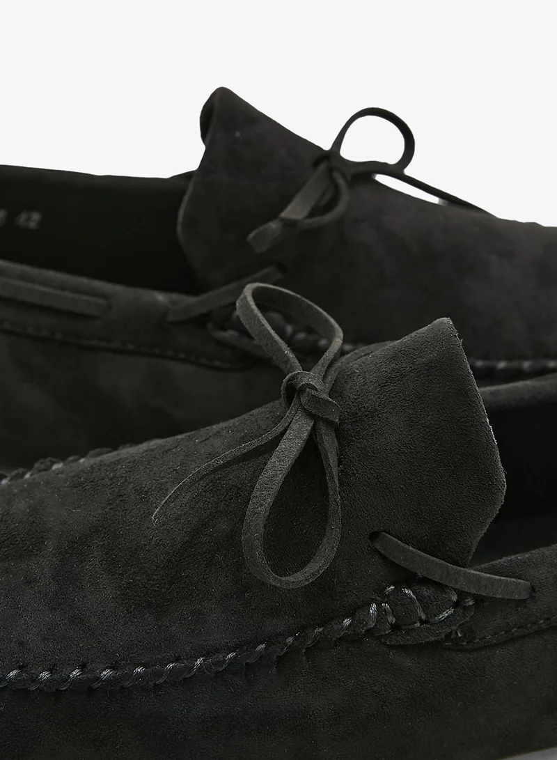 Robert Wood Black Faux Suede Bow Loafers for Men | Best Price UAE