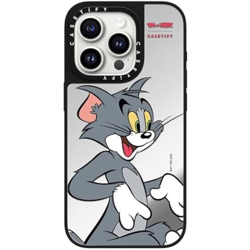 Casetify Mirror Case for iPhone 15 Pro 【Tom and Jerry Colab/Reflective / 4.9ft Drop Protection/Compatible with Magsafe】 - Tom Character - Silver on Black - Image 2
