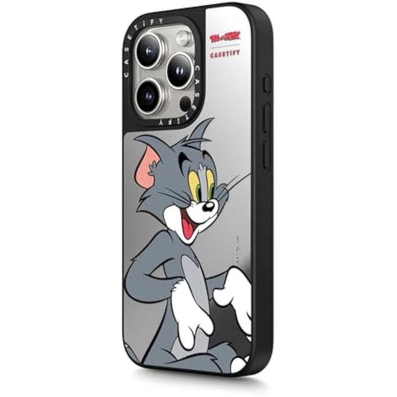 Casetify Mirror Case for iPhone 15 Pro 【Tom and Jerry Colab/Reflective / 4.9ft Drop Protection/Compatible with Magsafe】 - Tom Character - Silver on Black - Image 4