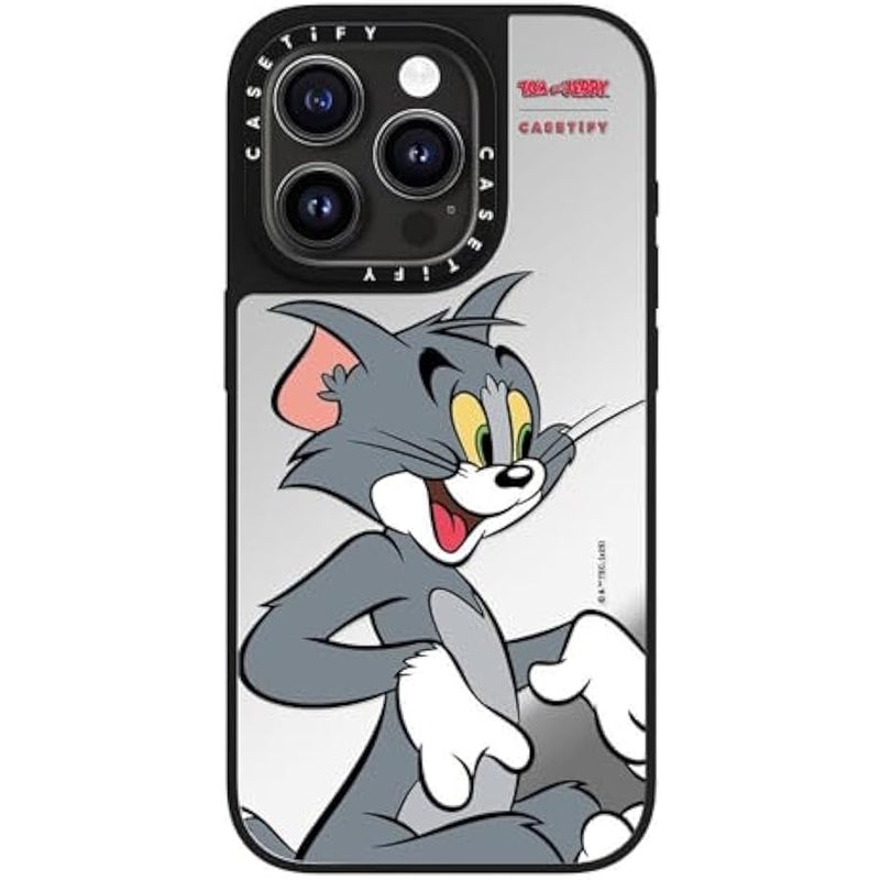 Casetify Mirror Case for iPhone 15 Pro 【Tom and Jerry Colab/Reflective / 4.9ft Drop Protection/Compatible with Magsafe】 - Tom Character - Silver on Black - Image 3