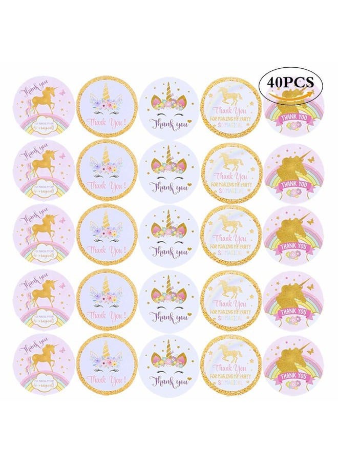 CCINEE Magical Unicorn Glitter Stickers Thank You Rainbow Christmas New Year Party Gift Label Stickers for Kids 40 Pack - Image 2