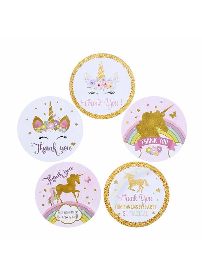 CCINEE Magical Unicorn Glitter Stickers Thank You Rainbow Christmas New Year Party Gift Label Stickers for Kids 40 Pack - Image 1