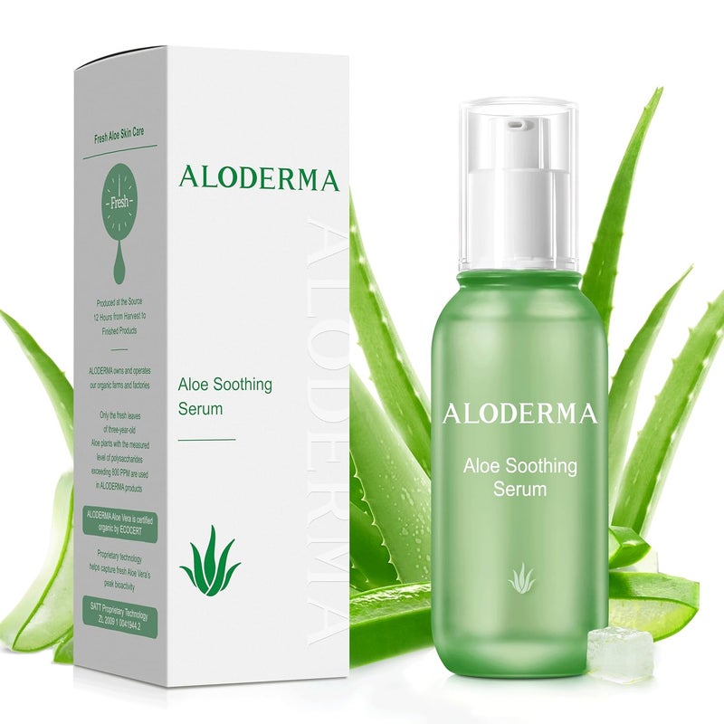 Aloderma Soothing Face Serum with 65 Organic Aloe Vera  Freshly Harvested Aloe for Sensitive Skin with BetaGlucan  Arginine  Calming Nourishing  Revitalizing Facial Serum for Clean Skin 17oz