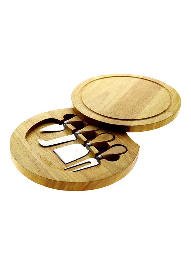 NIBEMINENT 4-Piece Cheese Cutter Set With Wooden Board Brown/Silver - Image 1
