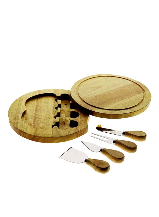 NIBEMINENT 4-Piece Cheese Cutter Set With Wooden Board Brown/Silver - Image 2