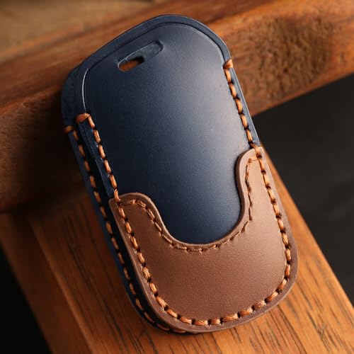 Keyzone Dual Leather Key Cover for Thar, Scorpio, Bolero, XUV700, XUV400, XUV300, TUV300, Marazzo 3 Button flip Key (Push Button Start Models only) (Blue-Brown) - Image 3