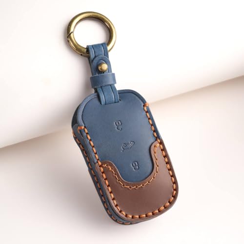 Keyzone Dual Leather Key Cover for Thar, Scorpio, Bolero, XUV700, XUV400, XUV300, TUV300, Marazzo 3 Button flip Key (Push Button Start Models only) (Blue-Brown) - Image 4