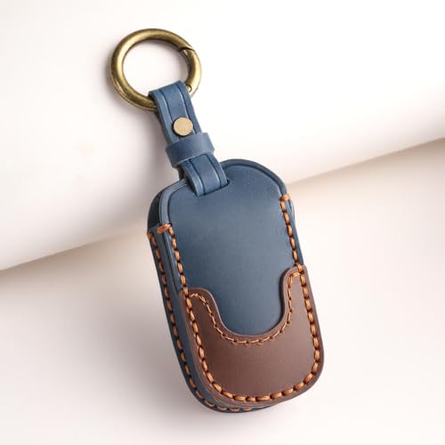 Keyzone Dual Leather Key Cover for Thar, Scorpio, Bolero, XUV700, XUV400, XUV300, TUV300, Marazzo 3 Button flip Key (Push Button Start Models only) (Blue-Brown) - Image 5