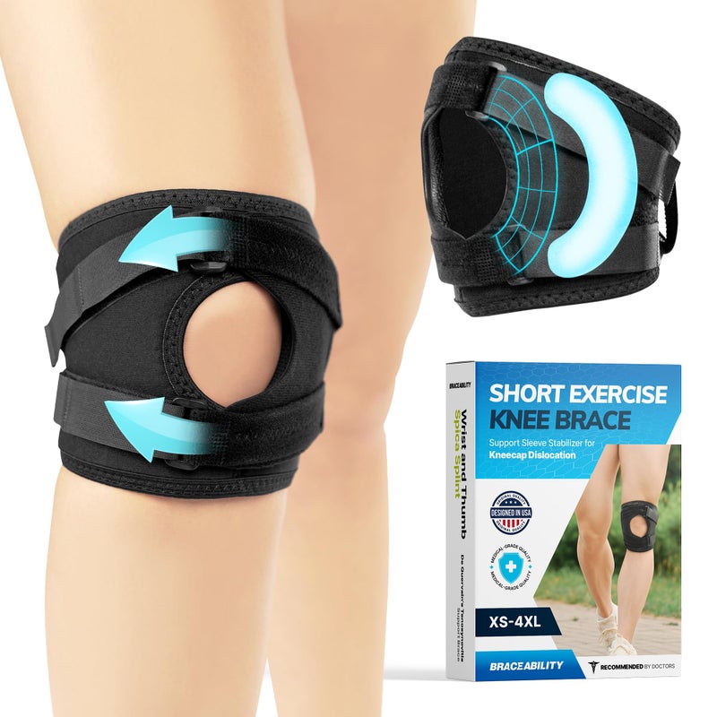 BraceAbility Short Patellar Tracking Knee Brace PullOn Running Exercise Athletic Support Stabilizer for Post Kneecap Dislocation Tendonitis Patellofemoral Pain and MCLLCL Injuries Small