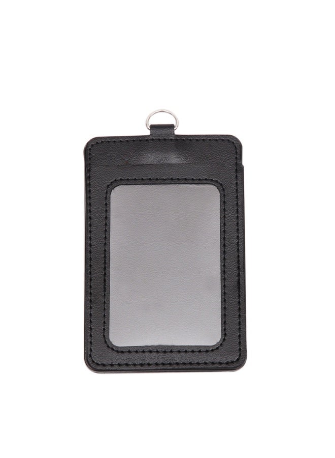 حامل شارة أسود، حامل بطاقة هوية من جلد البولي يوريثان من جلد البولي يوريثان مع نافذة بطاقة هوية شفافة واحدة، مع حزام حبل رقبة قابل للفصل وحامل بطاقة هوية بكرة شارة قابل للسحب ， 4 قطع - Image 2