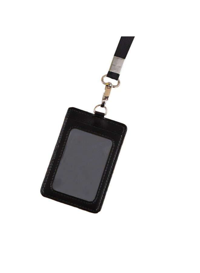 حامل شارة أسود، حامل بطاقة هوية من جلد البولي يوريثان من جلد البولي يوريثان مع نافذة بطاقة هوية شفافة واحدة، مع حزام حبل رقبة قابل للفصل وحامل بطاقة هوية بكرة شارة قابل للسحب ， 4 قطع - Image 4