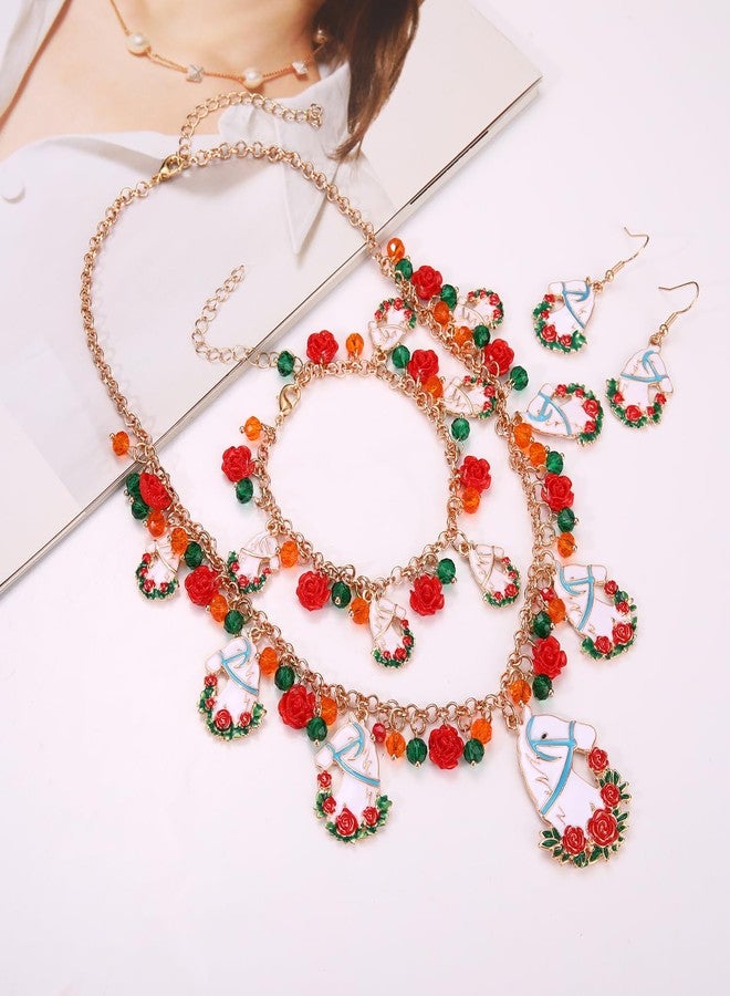 PHALIN Kentucky Derby Jewelry Set for Women Horse Horseshoe Choker Necklace Charm Bracelet Dangle Earrings Kentucky Derby Outfits Jewelry Gifts (Style F) - Image 3