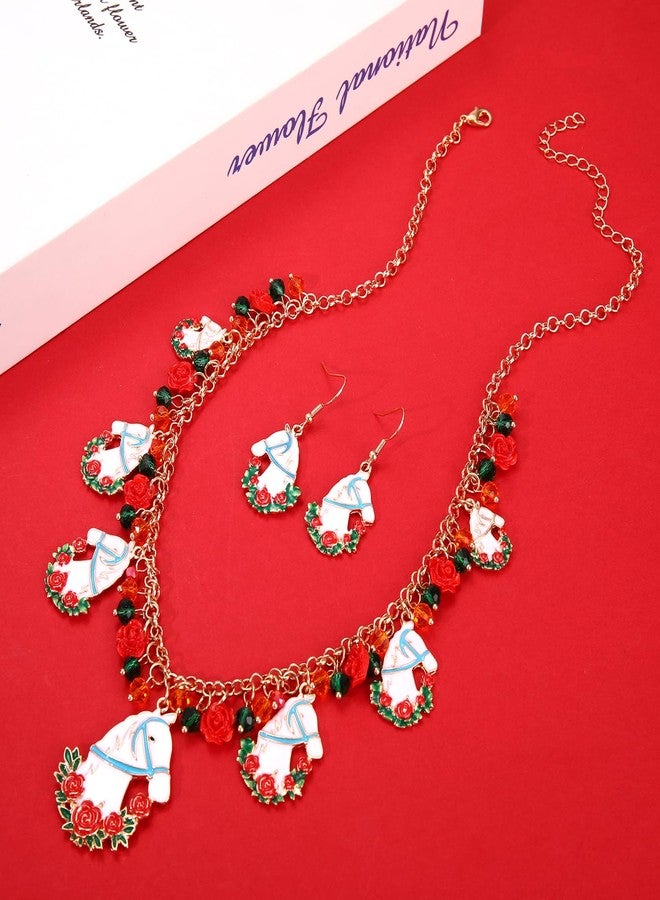 PHALIN Kentucky Derby Jewelry Set for Women Horse Horseshoe Choker Necklace Charm Bracelet Dangle Earrings Kentucky Derby Outfits Jewelry Gifts (Style F) - Image 5