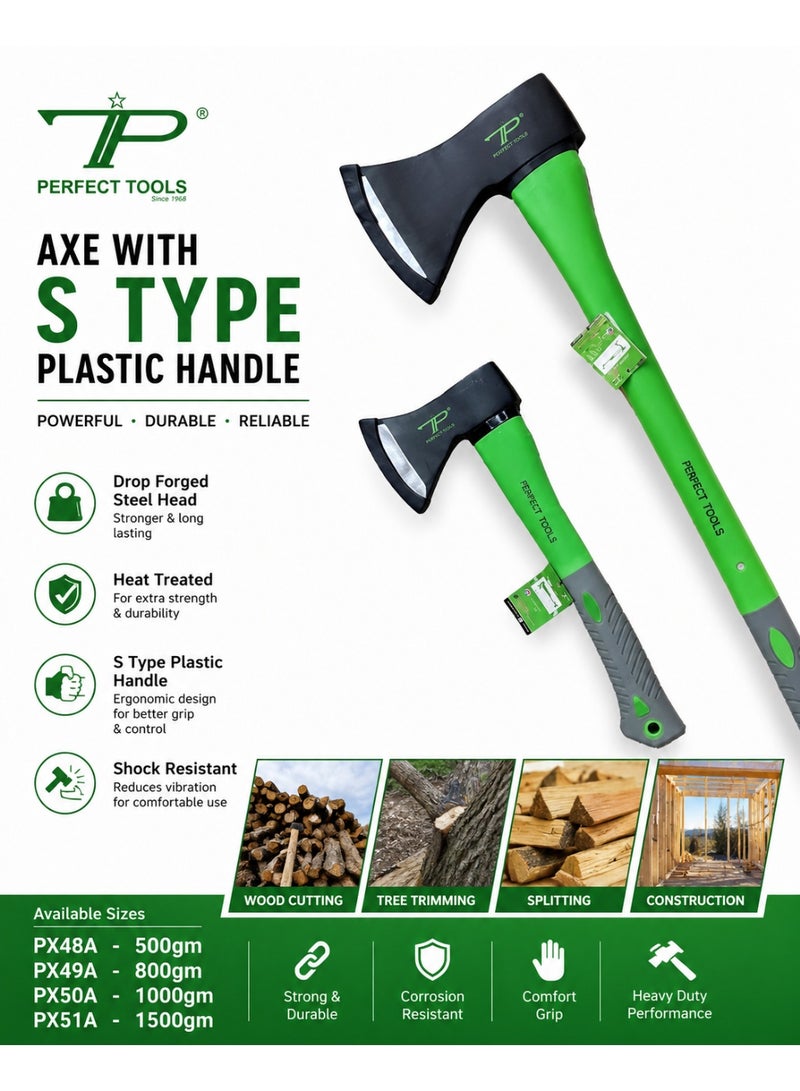 Perfect 1000GM Heavy Duty S-Type Axe with Ergonomic Plastic Handle | Drop Forged Heat-Treated Steel Head | Wood Cutting, Splitting & Tree Trimming Axe - Image 3