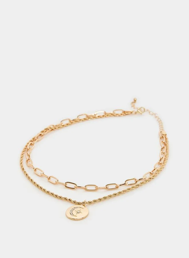 ستايلي Moon and Star Detail Layered Necklace