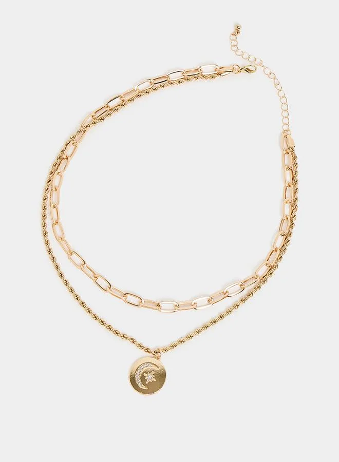 ستايلي Moon and Star Detail Layered Necklace