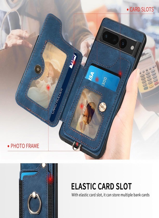 Asuwish Phone Case for Google Pixel 7 Pro 5G Wallet Cover with Screen Protector and Wrist Strap Lanyard RFID Credit Card Holder Ring Stand Cell Accessories Pixel7Pro Pixel7 XL Seven 7Pro 6.7 Women Men Blue - Image 3