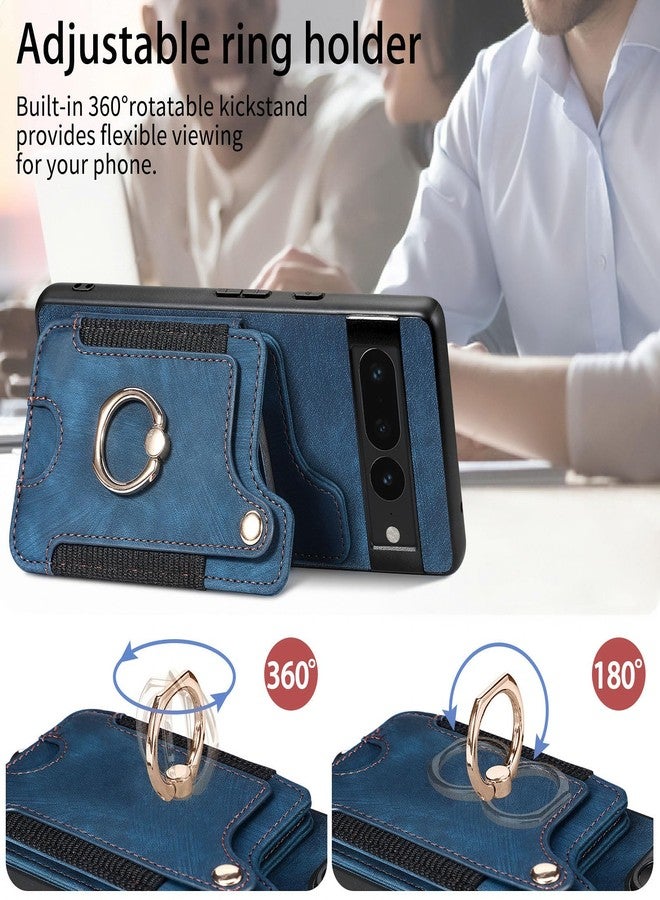 Asuwish Phone Case for Google Pixel 7 Pro 5G Wallet Cover with Screen Protector and Wrist Strap Lanyard RFID Credit Card Holder Ring Stand Cell Accessories Pixel7Pro Pixel7 XL Seven 7Pro 6.7 Women Men Blue - Image 4