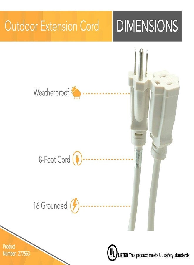 Woods 277563 Outdoor Extension Power Block, Weatherproof with Reinforced Blades, Heavy Duty Vinyl Jacket, Durable Cord, Tangle Free, 8-Foot, White - Image 2