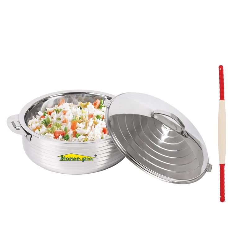 Home Pro Home-Pro - Jupiter Casserole & Rolling pin | Stainless Steel Insulated Pot | Plastic Rolling pin | Ideal for Serving Sabji/Rice/Dal/Snacks | Combo Set (Not for Storing Rotis) - Image 1
