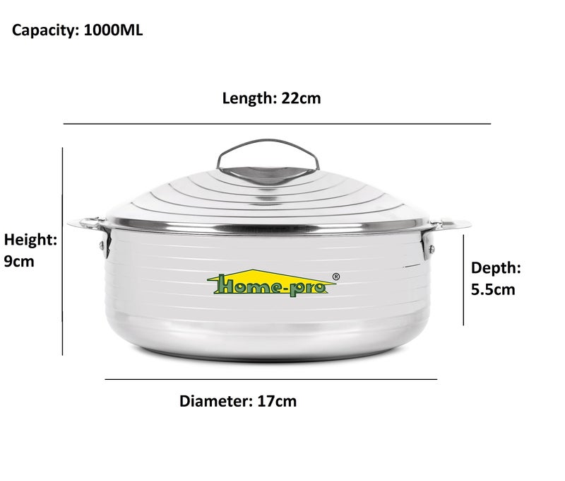 Home Pro Home-Pro - Jupiter Casserole & Rolling pin | Stainless Steel Insulated Pot | Plastic Rolling pin | Ideal for Serving Sabji/Rice/Dal/Snacks | Combo Set (Not for Storing Rotis) - Image 2