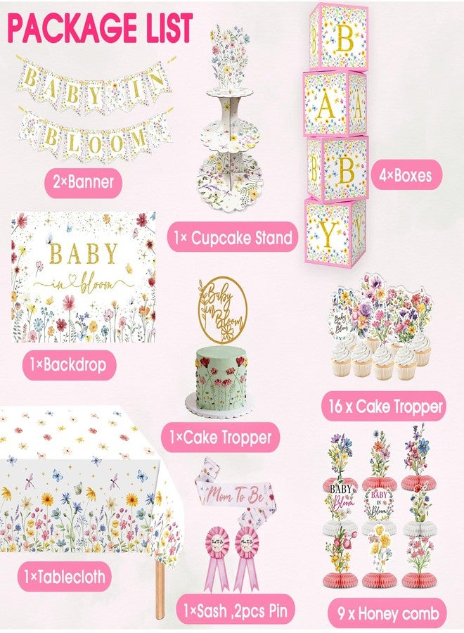 OUNIY Baby In Bloom Baby Shower Decorations, 175Pcs All in One Set Wildflower Baby Shower Decorations Boxes Banner Backdrop Tablecloth Cake Topper Balloon Sash for Floral Baby in Bloom Shower Party Girls - Image 3