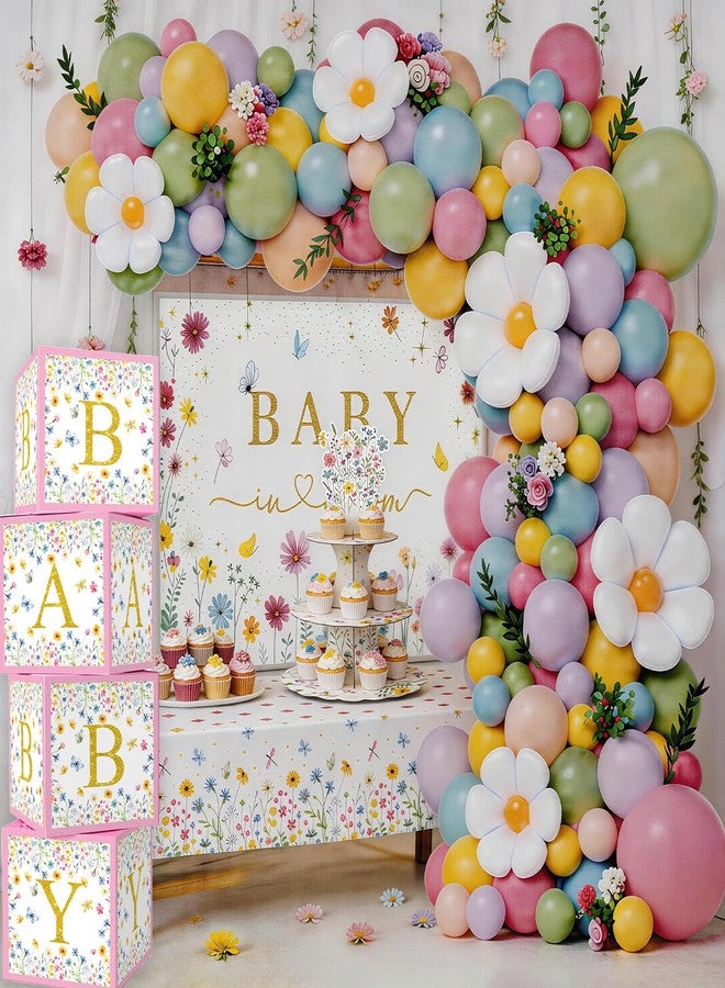 OUNIY Baby In Bloom Baby Shower Decorations, 175Pcs All in One Set Wildflower Baby Shower Decorations Boxes Banner Backdrop Tablecloth Cake Topper Balloon Sash for Floral Baby in Bloom Shower Party Girls - Image 5