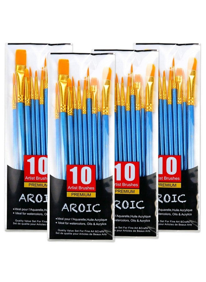 AROIC Acrylic Paint Brush Set 4 Packs / 40 Pcs Nylon Hair Brushes For All Purpose Oil Watercolor Painting Artist Professional Kits - Image 1