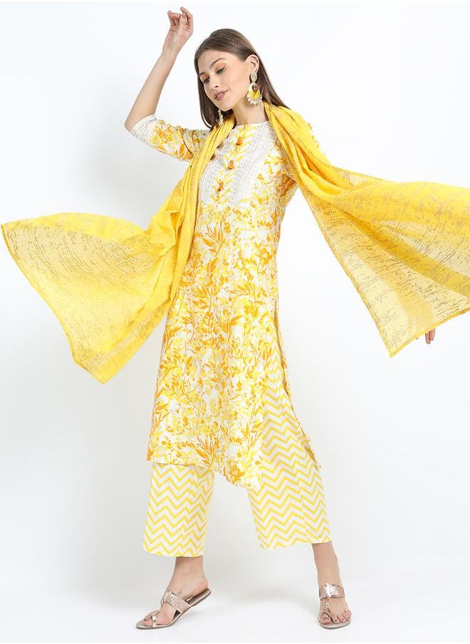 Vishudh - Women Yellow Printed Kurta Set by Styli - Image 1