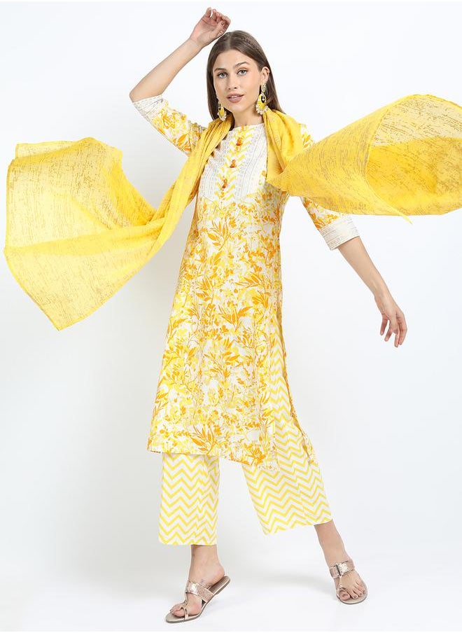 Vishudh - Women Yellow Printed Kurta Set by Styli - Image 1
