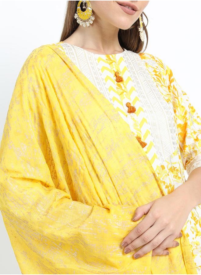 Vishudh - Women Yellow Printed Kurta Set by Styli - Image 1