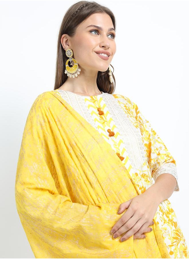 Vishudh - Women Yellow Printed Kurta Set by Styli - Image 1