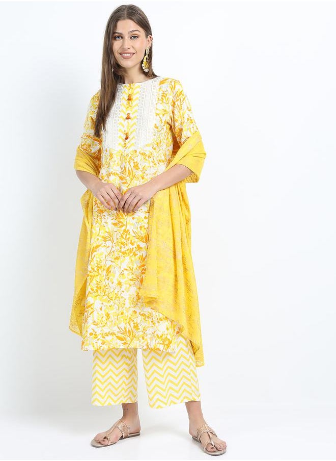 Vishudh - Women Yellow Printed Kurta Set by Styli - Image 1