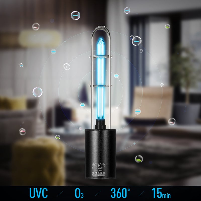Rechargeable UV Sterilizer Light Air Purifier DC5V + UV Germicidal Lamp Portable Light for Car Kitchen Toilet Cabinet Black - Image 5