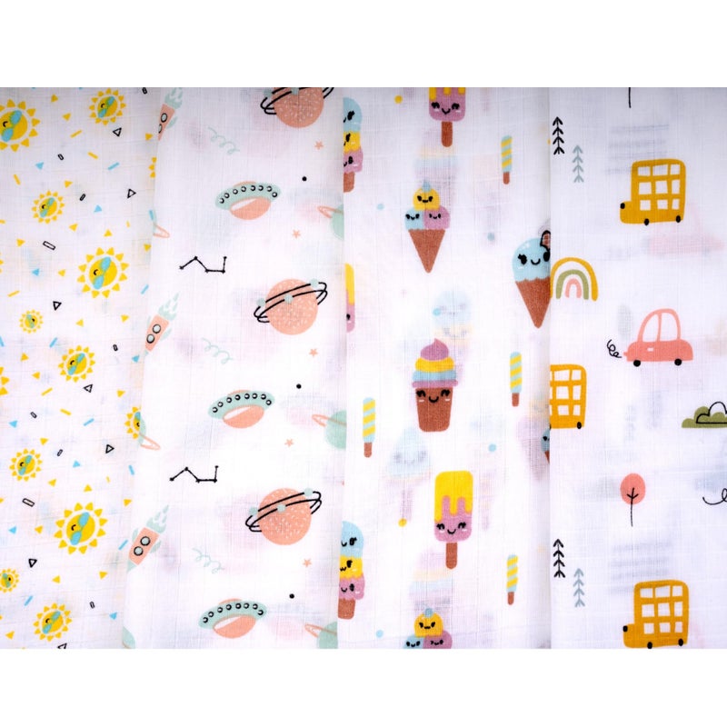Lil' Shark Cotton Muslin Baby Swaddle Set | Printed on White | 0-18 Months (2, Combo 1, Full) - Image 2