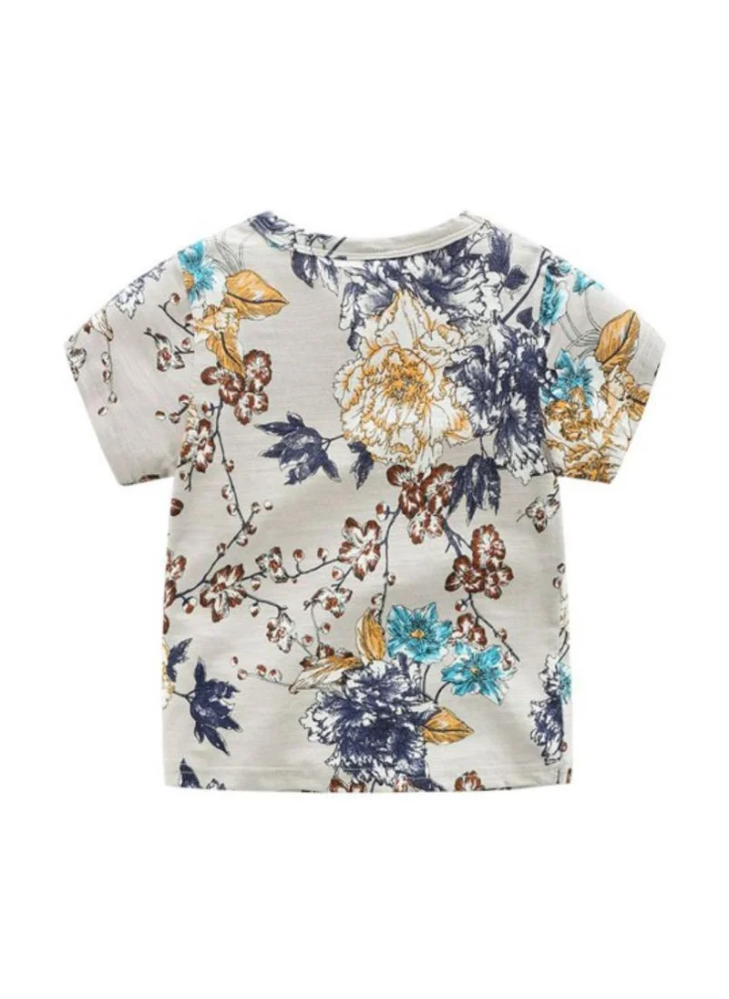 YUNIQEE Beige Floral Round Neck Pure Cotton Tshirt