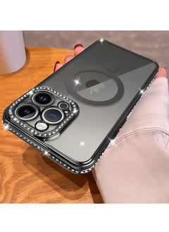 Sparkly Glitter Case for iPhone 14 Pro Max with MagSafe Luxury Diamond Bumper Full Camera Protection for Women and Girls in Black