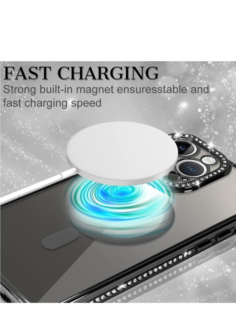 Generic - Sparkly Glitter Case for iPhone 14 Pro Max with MagSafe Luxury Diamond Bumper Full Camera Protection for Women and Girls in Black - Image 1