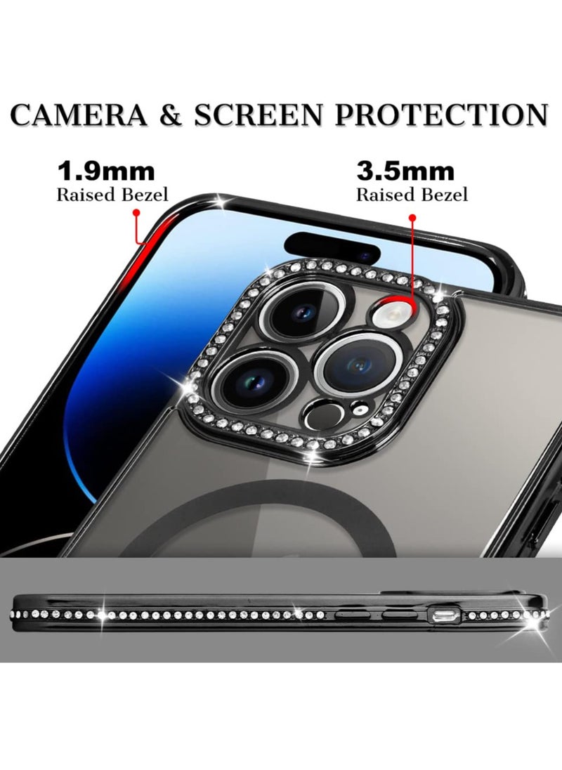 Generic - Sparkly Glitter Case for iPhone 14 Pro Max with MagSafe Luxury Diamond Bumper Full Camera Protection for Women and Girls in Black - Image 1