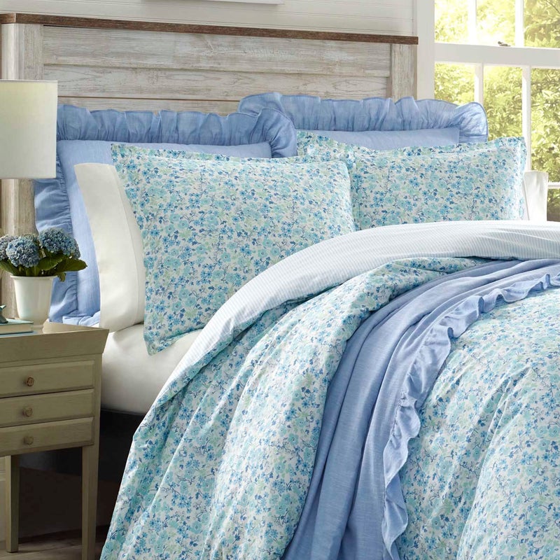Laura Ashley - Twin Duvet Cover Set  Reversible Cotton Bedding with Matching Sham  Lightweight Cotton Bedding for All Seasons (Jayne Winter Green  Twin)