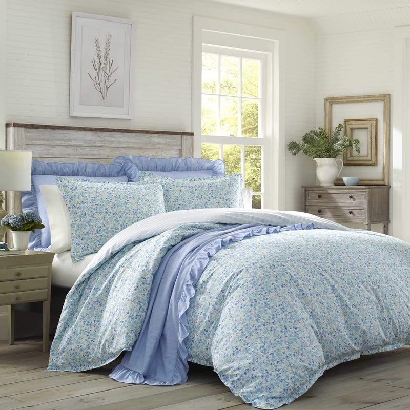 Laura Ashley - Twin Duvet Cover Set  Reversible Cotton Bedding with Matching Sham  Lightweight Cotton Bedding for All Seasons (Jayne Winter Green  Twin)