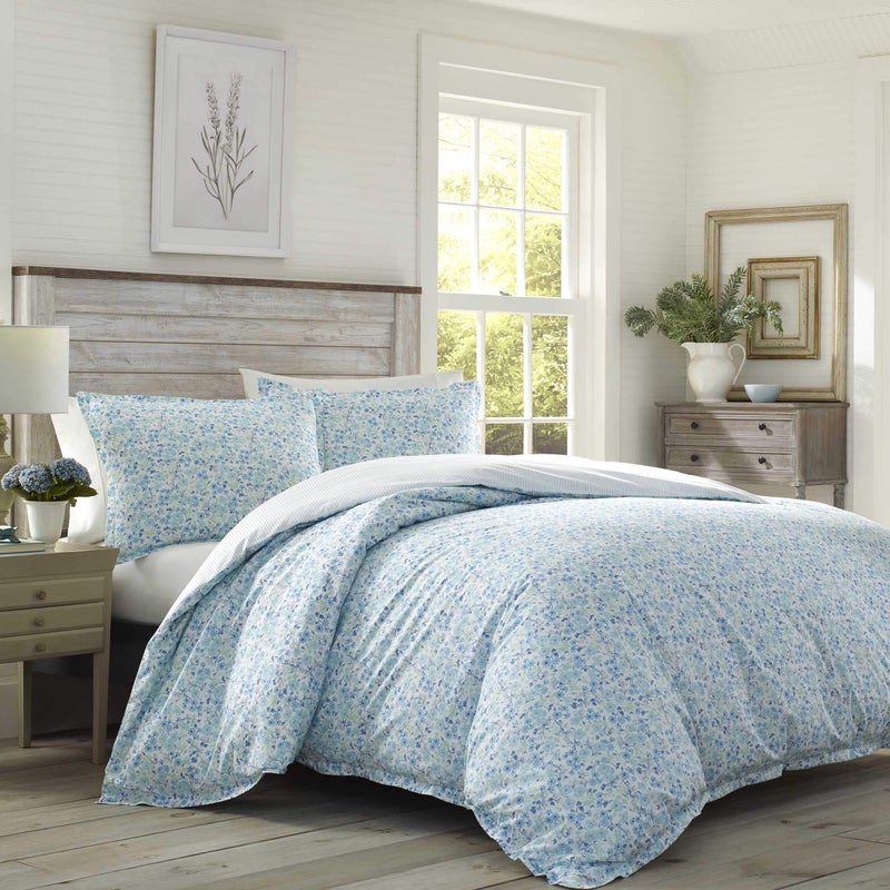 Laura Ashley - Twin Duvet Cover Set  Reversible Cotton Bedding with Matching Sham  Lightweight Cotton Bedding for All Seasons (Jayne Winter Green  Twin)