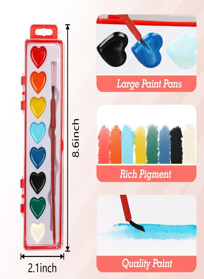 Dcocdeely 25 Pcs 8 Colors Heart Watercolor Paint Set Washable Watercolor Paint with Brushes Valentines Day Gifts for Art Activities Painting Party Craft Accessories (25, Red) - Image 2