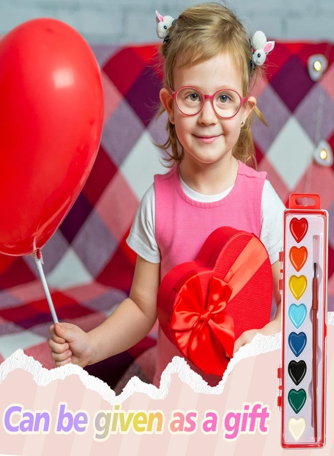 Dcocdeely 25 Pcs 8 Colors Heart Watercolor Paint Set Washable Watercolor Paint with Brushes Valentines Day Gifts for Art Activities Painting Party Craft Accessories (25, Red) - Image 4