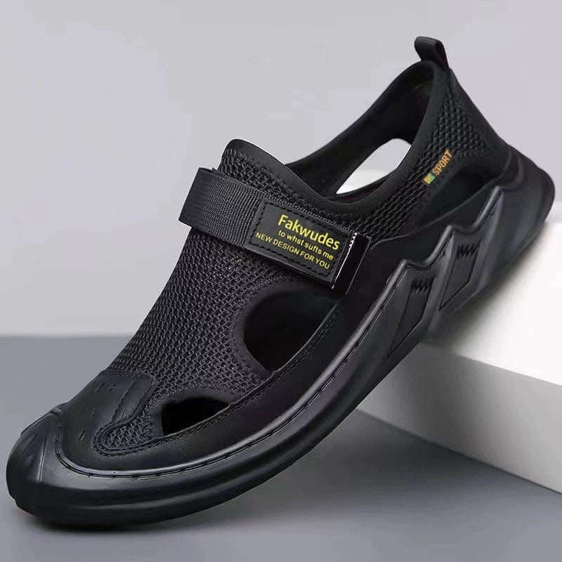 Foreign Trade Sandals Summer Mesh Breathable Soft Sole Cave Shoes Fashion Trend Outdoor Sports Leisure Beach Shoes Coffee color - Image 3