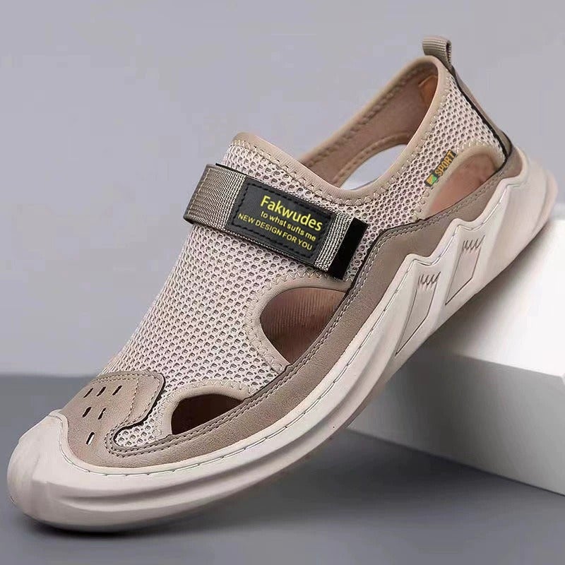 Foreign Trade Sandals Summer Mesh Breathable Soft Sole Cave Shoes Fashion Trend Outdoor Sports Leisure Beach Shoes Coffee color - Image 5